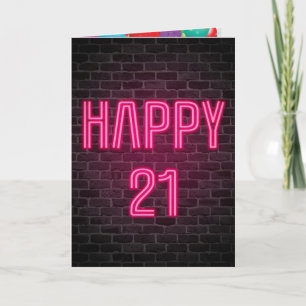 Carte Joyeux 21e anniversaire Neon Connexion en brique