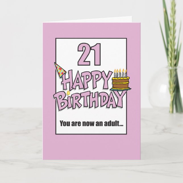 Carte Joyeux 21e anniversaire rose (Devant)