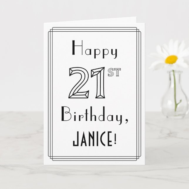 Carte Joyeux 21e anniversaire, style Art déco avec nom p (Petite plante)