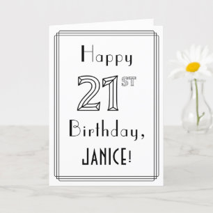 Carte Joyeux 21e anniversaire, style Art déco avec nom p