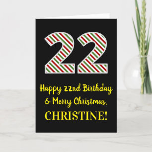 Carte Joyeux 22e anniversaire & Joyeux Noël, Nom personn