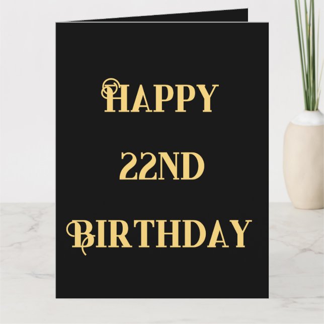 Carte Joyeux 22e anniversaire or jaune vingt-deux ans (Devant)