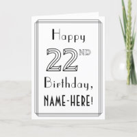 Joyeux 22ème anniversaire, Art Déco Style avec Nom