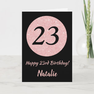 Carte Joyeux 23e anniversaire Noir et Rose Or rose
