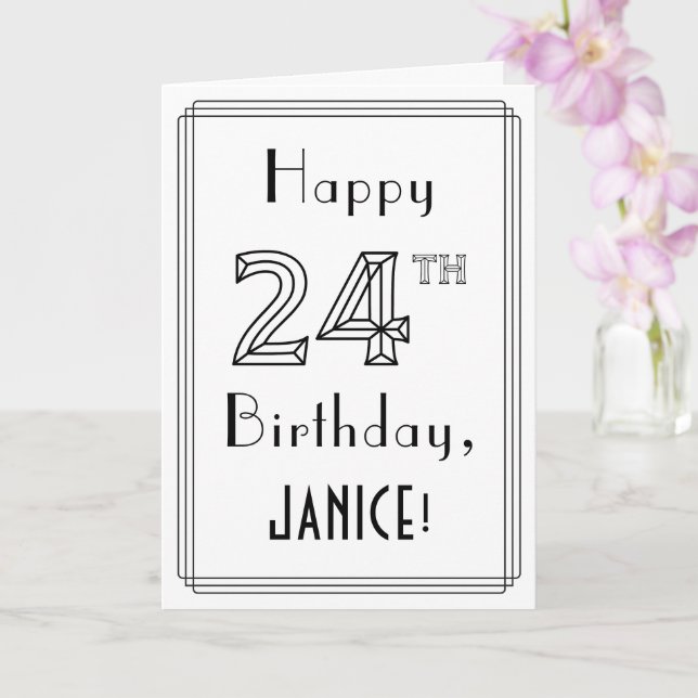 Carte Joyeux 24e anniversaire, style Art déco avec nom p (Orchidée)