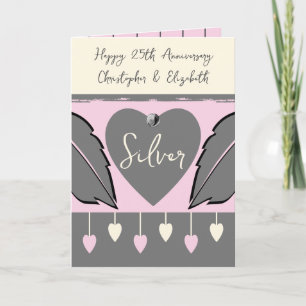 Carte Joyeux 25e anniversaire ajouter des noms gris rose