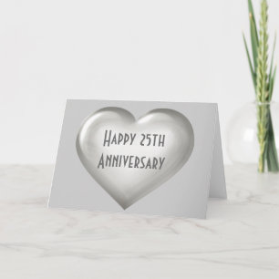 Carte Joyeux 25e anniversaire coeur de verre argenté