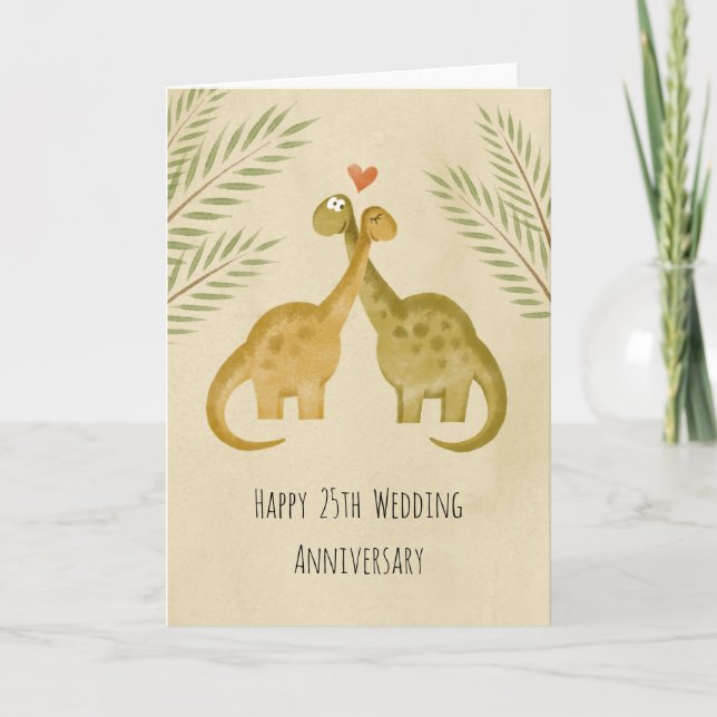 Carte Joyeux 25e anniversaire de Mariage couple Dinosaur (Devant)