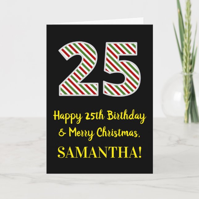 Carte Joyeux 25e anniversaire & Joyeux Noël, Nom personn (Devant)