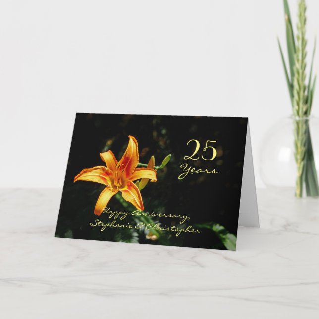 Carte Joyeux 25e anniversaire Orange Jaune Jaune Jour Li (Devant)
