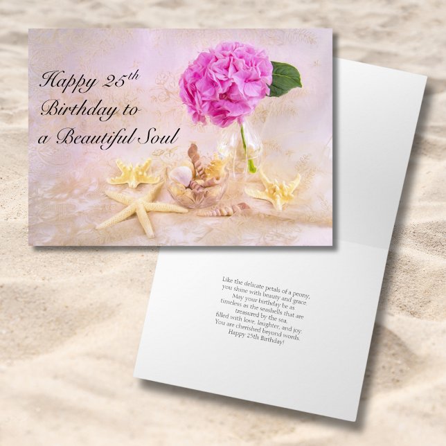 Carte Joyeux 25e anniversaire Peony avec coquillages (Créateur téléchargé)