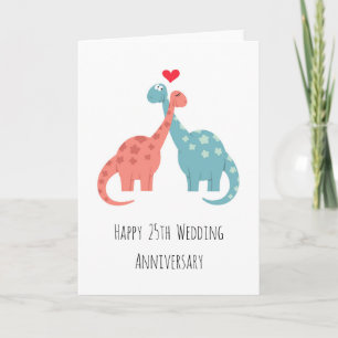 Carte Joyeux 25ème anniversaire Mariage mignon Dinosaure