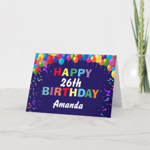 Carte Joyeux 26e anniversaire Ballons colorés Marine Ble
