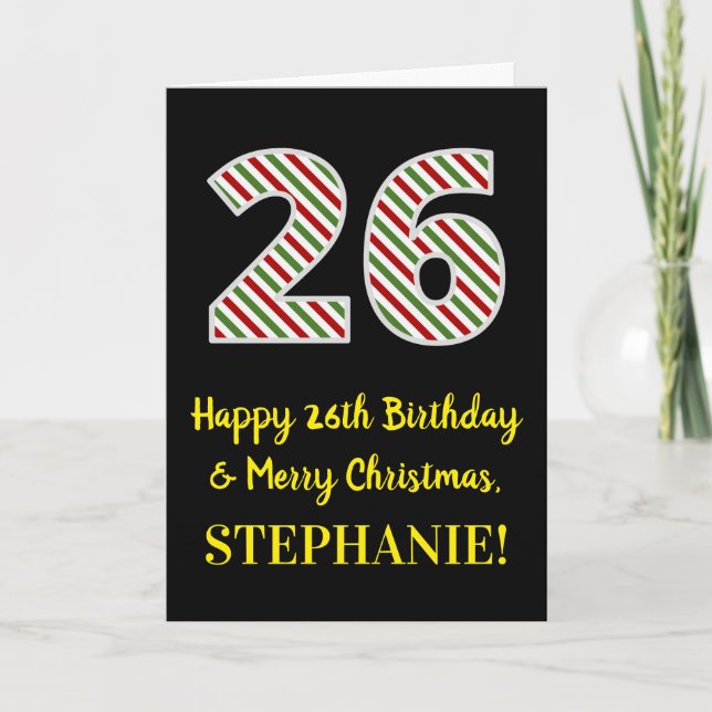 Carte Joyeux 26e anniversaire & Joyeux Noël, Nom personn (Devant)