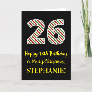 Carte Joyeux 26e anniversaire & Joyeux Noël, Nom personn