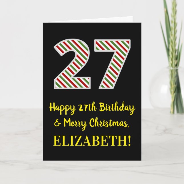 Carte Joyeux 27e anniversaire & Joyeux Noël, Nom personn (Devant)