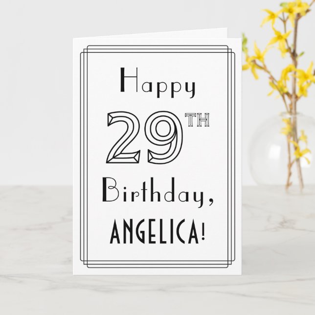 Carte Joyeux 29e anniversaire, style Art déco avec nom p (Fleur jaune)