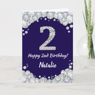 Carte Joyeux 2e anniversaire Marine Bleu et Parties scin