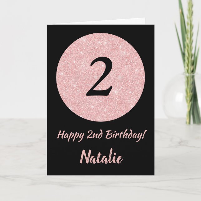 Carte Joyeux 2e anniversaire noir et Rose rose Parties s (Devant)