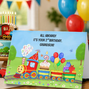 Carte Joyeux 2e anniversaire petit-fils Train d'annivers