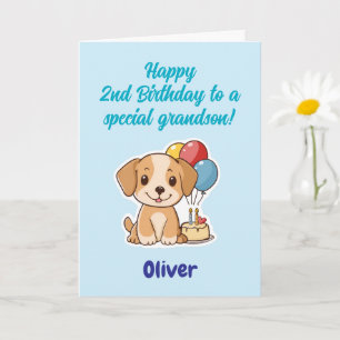 Carte Joyeux 2ème Anniversaire Petit-Fils, Chiot, Person