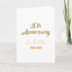 Carte Joyeux 30e anniversaire de mariage orange doré vin