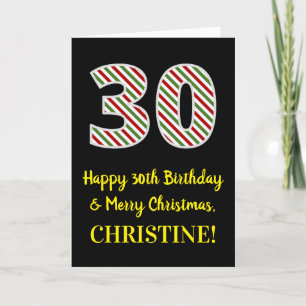 Carte Joyeux 30e anniversaire & Joyeux Noël, Nom personn