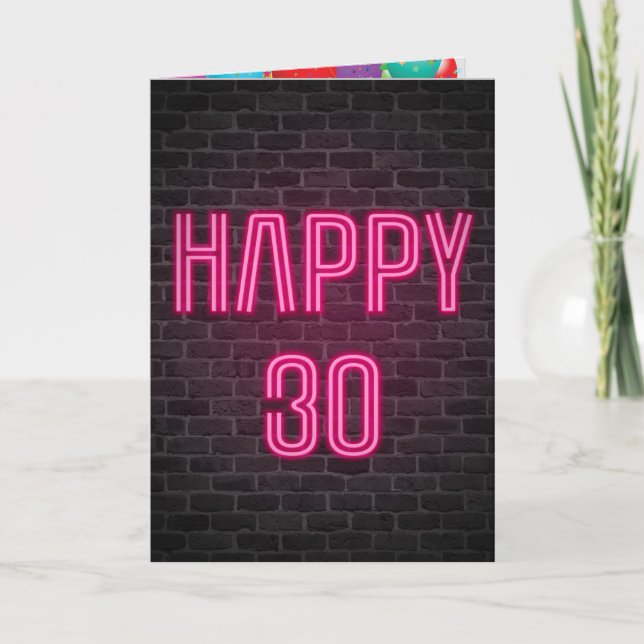 Carte Joyeux 30e anniversaire Neon Connexion en brique (Devant)