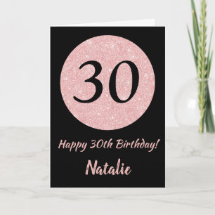 Carte Joyeux 30e anniversaire Noir et Rose Or rose