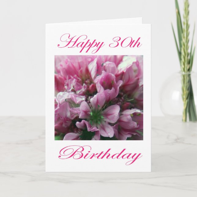 Carte Joyeux 30e anniversaire rose et vert Flower (Devant)