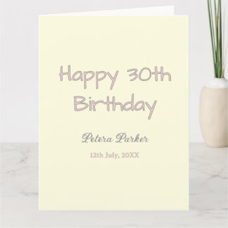 Carte joyeux 30e anniversaire rose jaune gris pastel nom