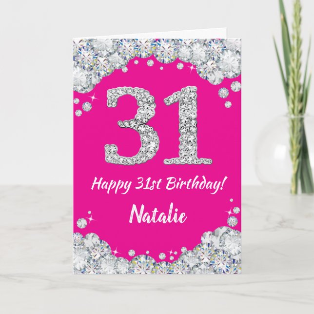 Carte Joyeux 31e anniversaire Hot rose Parties scintilla (Devant)