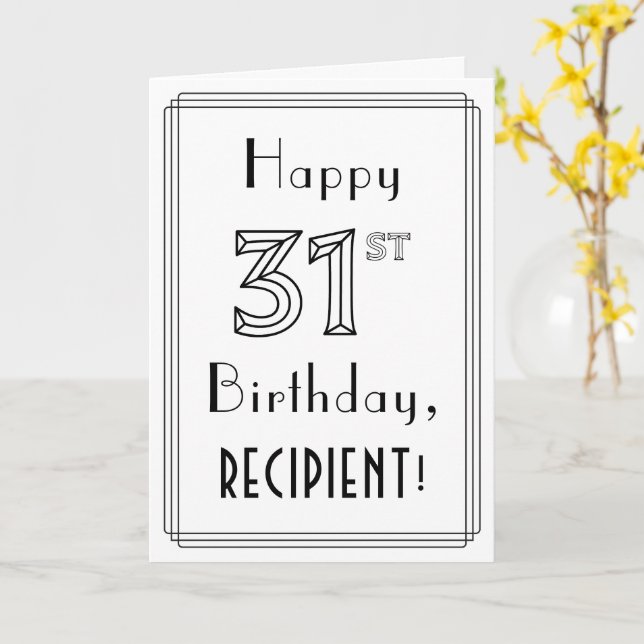 Carte Joyeux 31e anniversaire, style Art déco avec nom p (Fleur jaune)