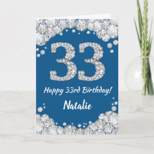 Carte Joyeux 33e anniversaire Parties scintillant bleue 