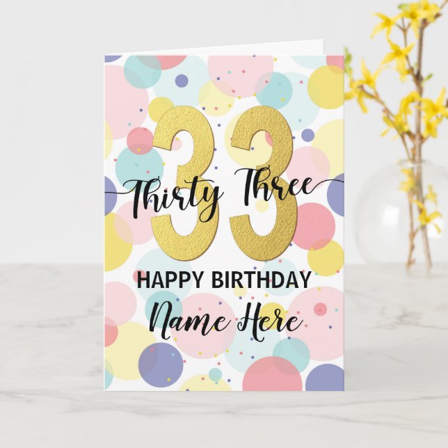 Carte Joyeux 33e anniversaire Pastel Arc-en-ciel et fill (Fleur jaune)