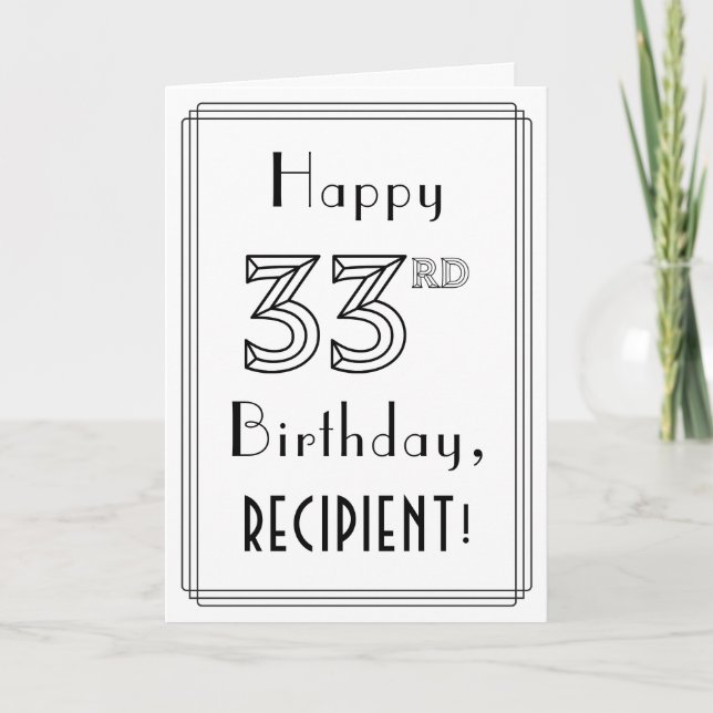 Carte Joyeux 33ème anniversaire, style Art Déco avec nom (Devant)