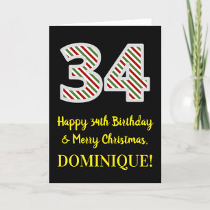 Carte Joyeux 34e anniversaire & Joyeux Noël, Nom personn