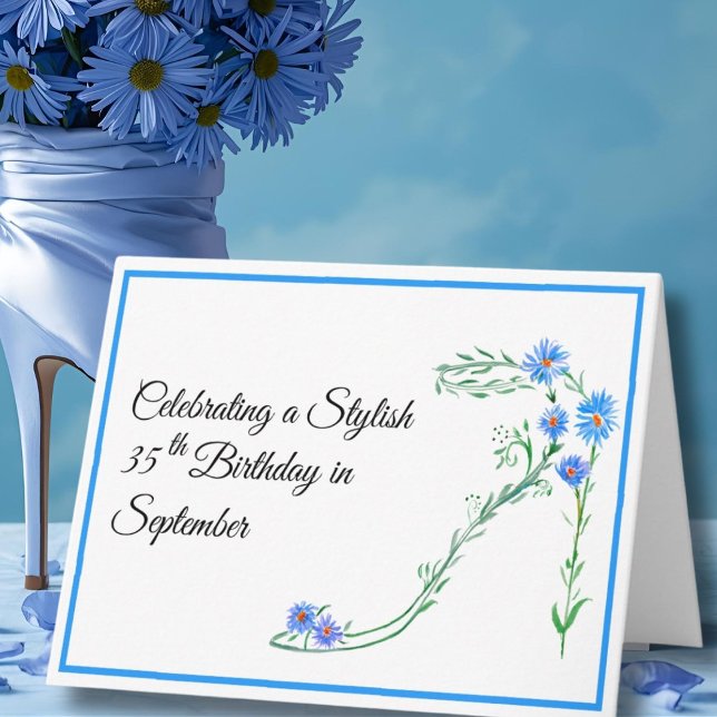 Carte Joyeux 35 septembre Fleurs d'Aster Bleu Anniversai (Créateur téléchargé)
