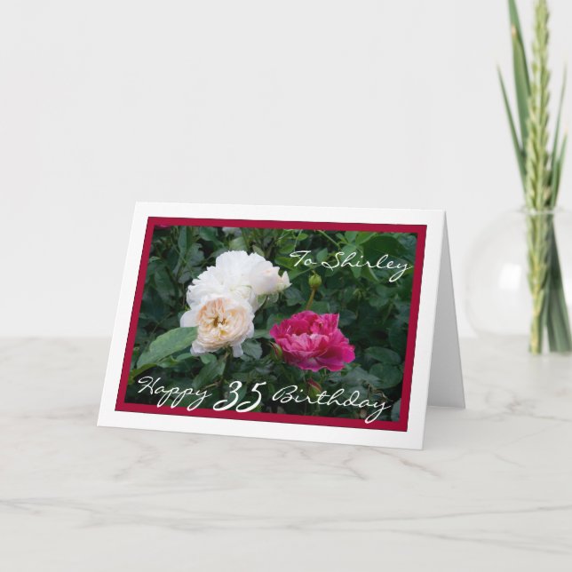 Carte Joyeux 35e anniversaire personnalisable avec Roses (Devant)