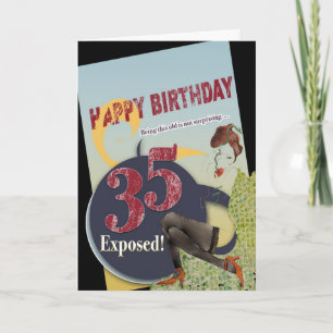 Carte Joyeux 35e anniversaire porté vintage flamme vieux