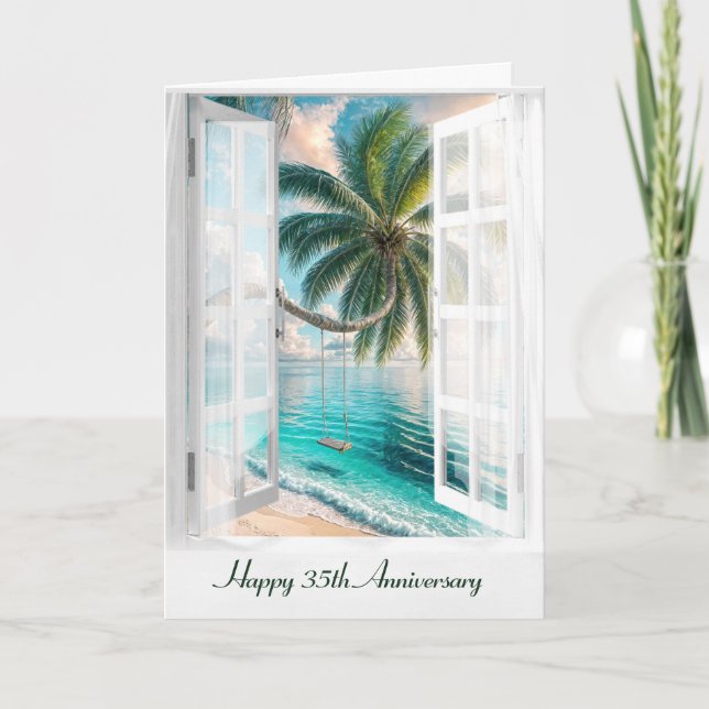 Carte Joyeux 35e anniversaire Tropical Window (Devant)