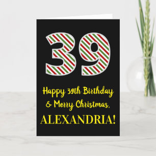 Carte Joyeux 39e anniversaire et Joyeux Noël, Nom person