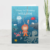 Joyeux 3e anniversaire Cartoon Diver animal sous-m