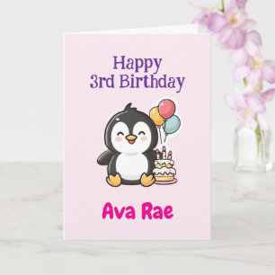 Carte Joyeux 3ème anniversaire, Manchot Mignon, Personna