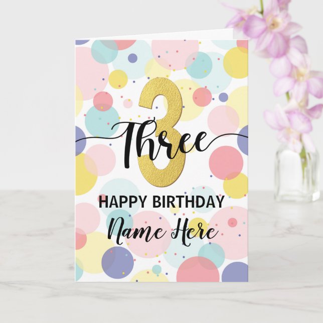 Carte Joyeux 3ème anniversaire Pastel Rainbow Gold Woman (Orchidée)