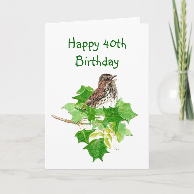 Carte Joyeux 40e anniversaire aquarelle Chanson Sparrow  (Devant)