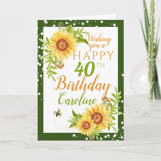 Carte Joyeux 40e anniversaire floral tournesol (Devant)