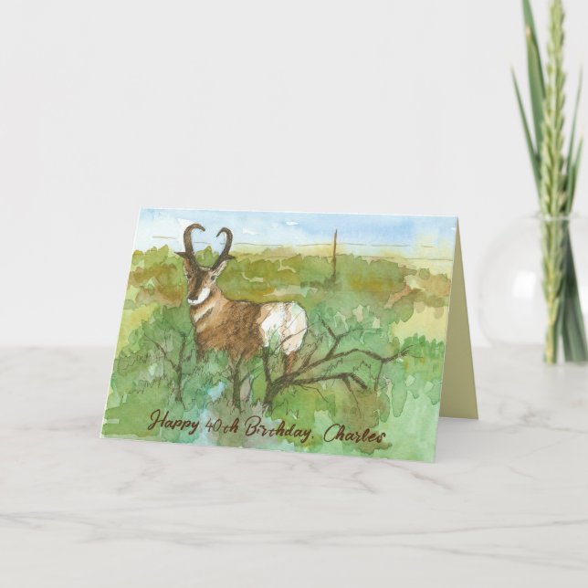 Carte Joyeux 40e anniversaire Hunter Pronghorn Antelope (Devant)