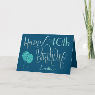 Carte Joyeux 40e anniversaire Nom bleu
