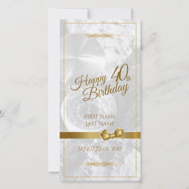 Carte Joyeux 40ème anniversaire avec arc en or (Devant)